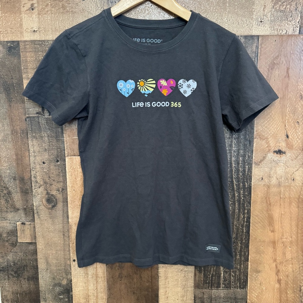 Life Is Good Crusher Tee Women’s XS Dark Steel Gray 100% Cotton NWOT